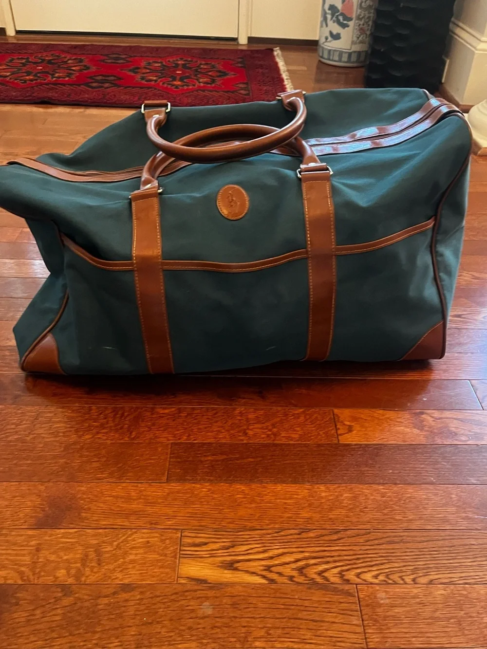 Ralph Lauren Forest Green Duffel with Brown Leather Trim